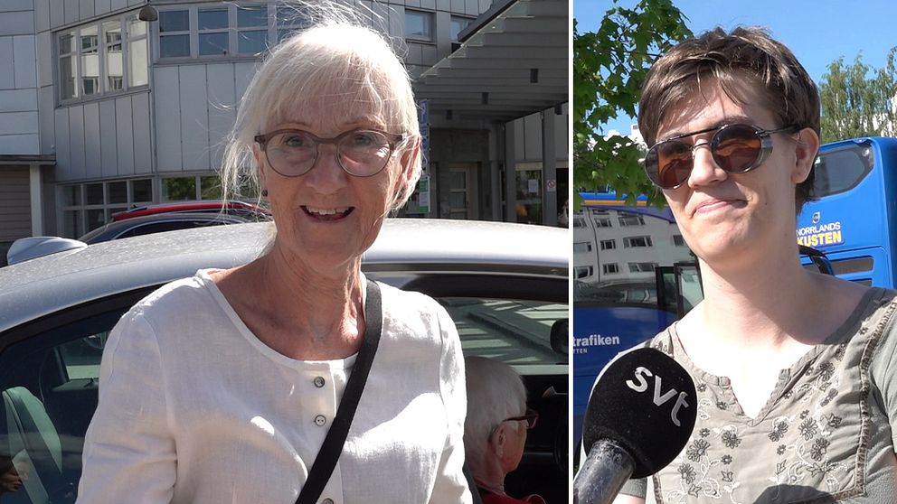 Inga-Lill Nilsson i Umeå utanför ögonmottagningen vid Norrlands universitetssjukhus. Till höger Heidi Schmidt.