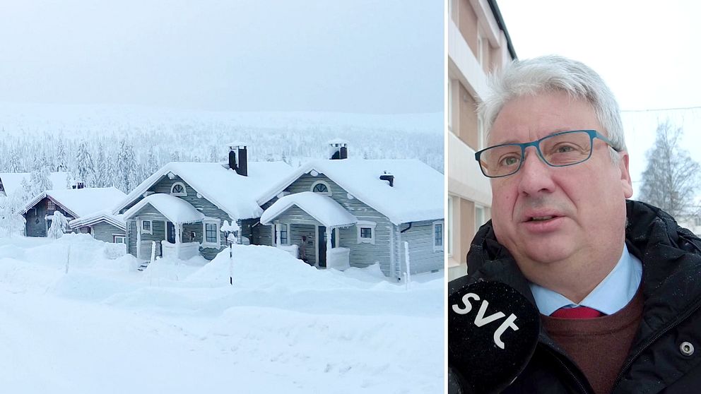 snötäckta fjällstugor och politikern Hans Unander.