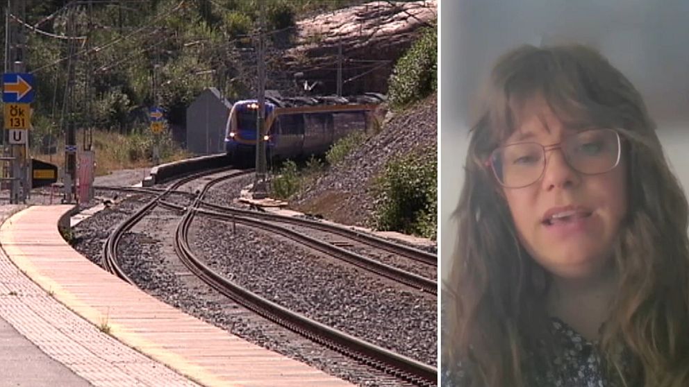 Tåg på väg ut genom tunnel, Trafikverkets presskommunikatör Felicia Danielsson.