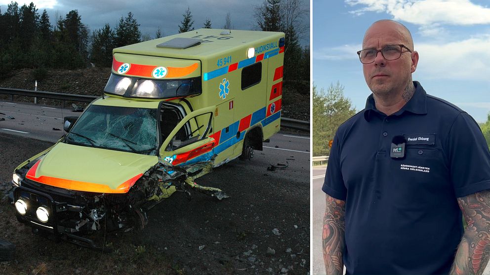 Krockad ambulans i diket utanför Enånger. Före detta Ambulanssjuksköterskan Daniel Sjöholm.Daniel Sjöholm