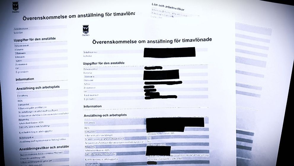 Bilder på den efterlyste fritidsledarens falska anställningsavtal