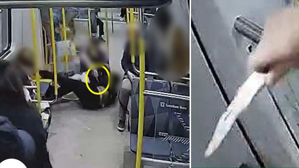 Knivman som brottas och försöker hugga 15-årig pojke på tunnelbana i Stockholm.