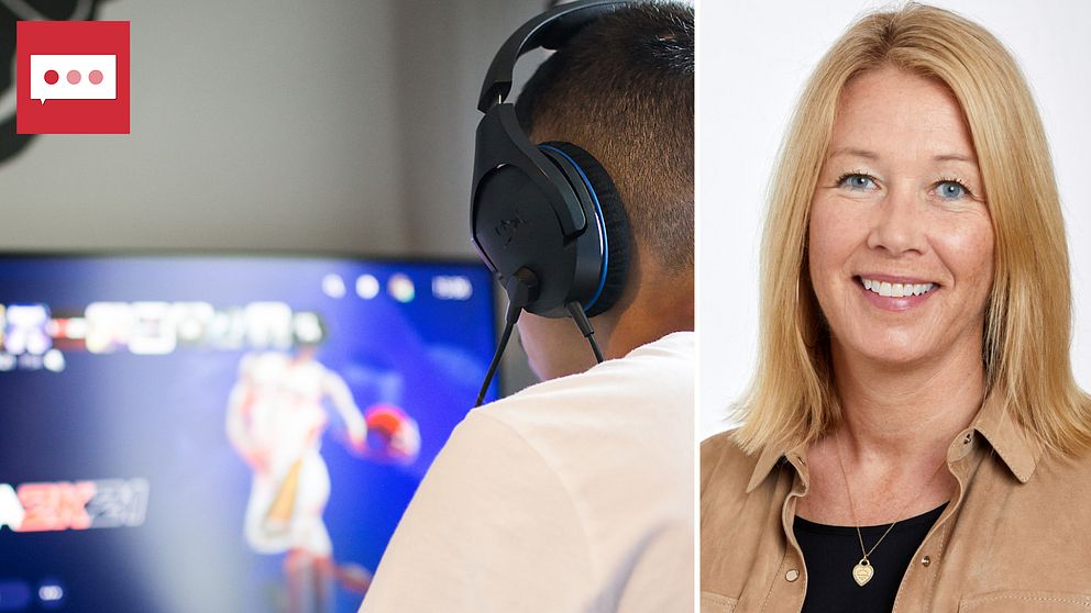Till vänster: datorspelande ungdom. Till höger: idrottsforskaren Gisela Nyberg.