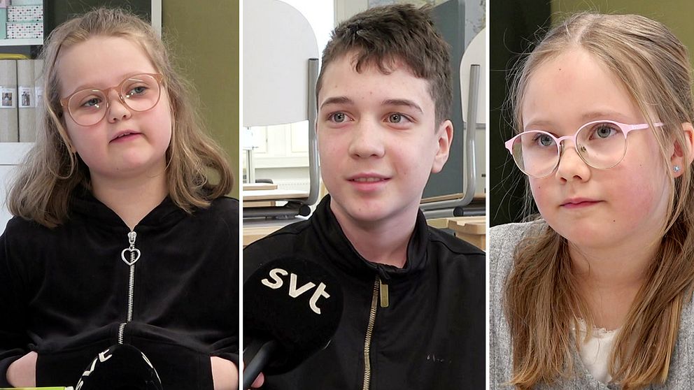 Elever på Aspstrandens skola i Haparanda. Från vänster: Saga Kinnunen, Joel Wiik Hiltunen och  Sara Järvinen.