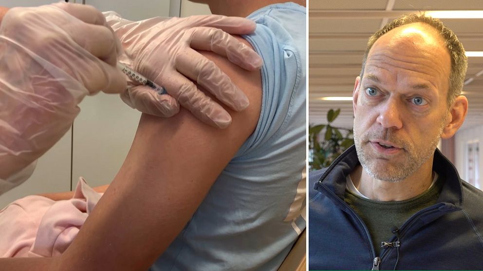 En covidspruta sätts i ett barns arm