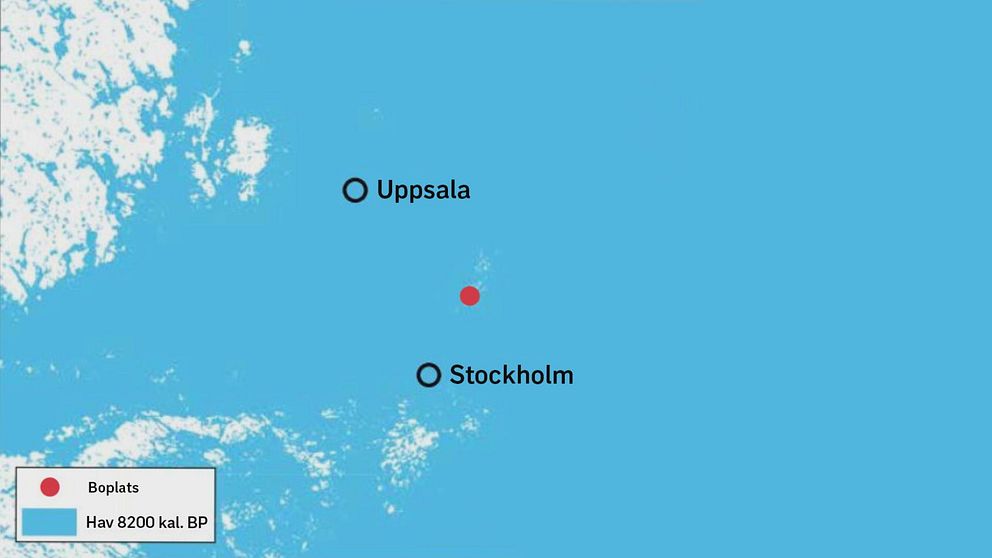 Karta över hur uppland såg ut på jägarstenåldern för ca 8000 år sedan.
