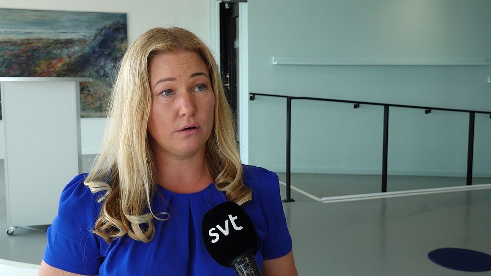 kvinna, blå blus