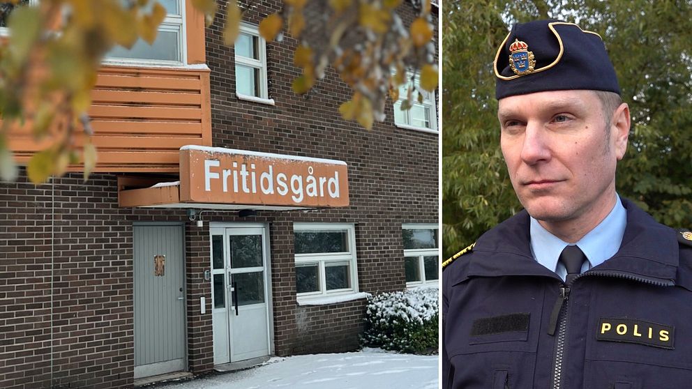 Josef Wiklund polis och ett montage med en bild på en fritidsgård i Sundsvall.