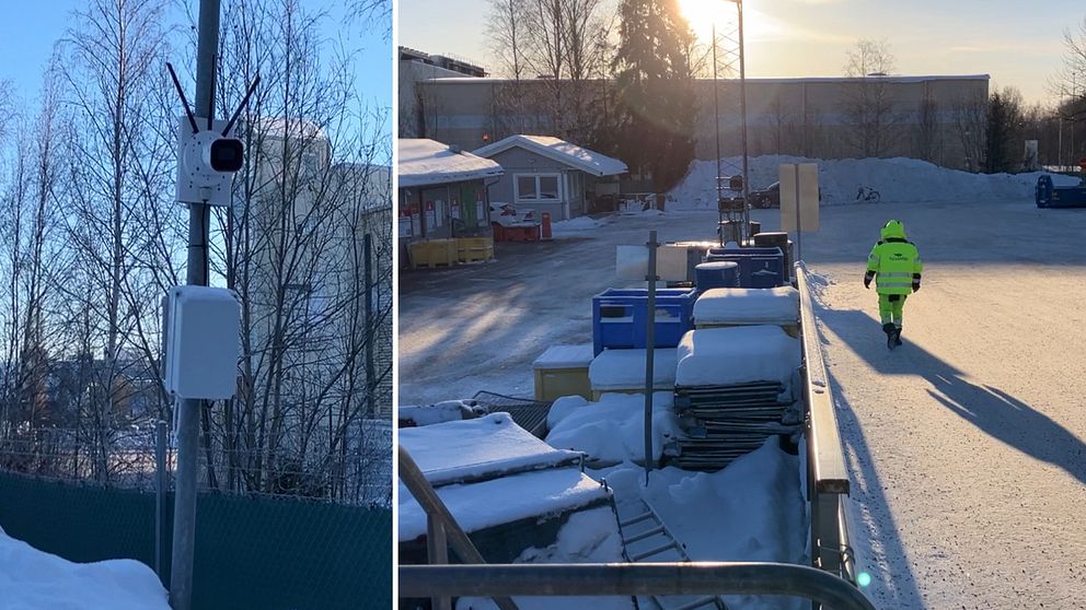 Bild på en kamera och vy över återbruket i Stenby