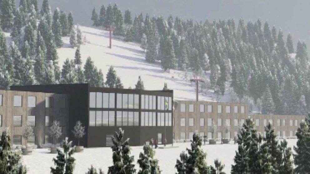 Skiss om hur hotellet kan komma att se ut om det byggs på på berget i Junsele