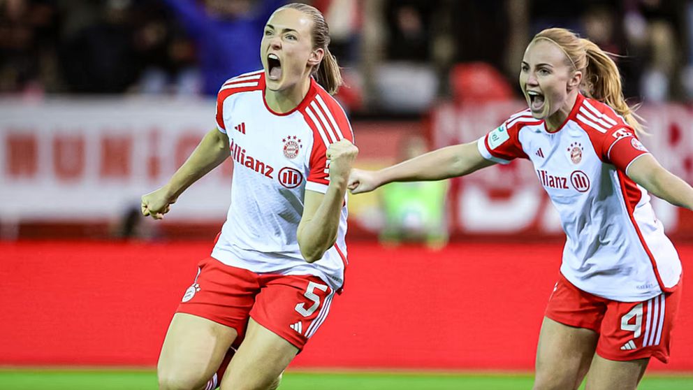 Magdalena Eriksson firar i guldmatchen mot Leverkusen