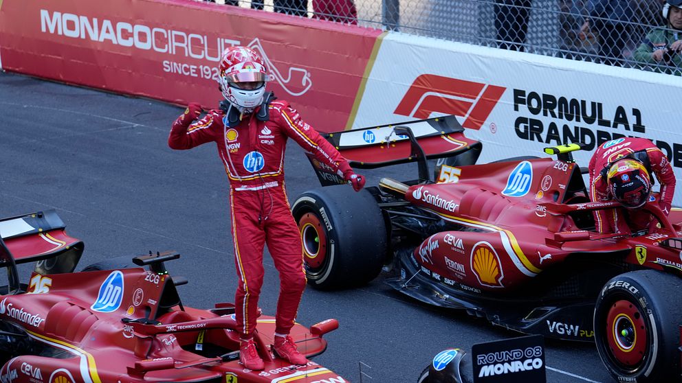 Charles Leclerc firar segern i Monaco