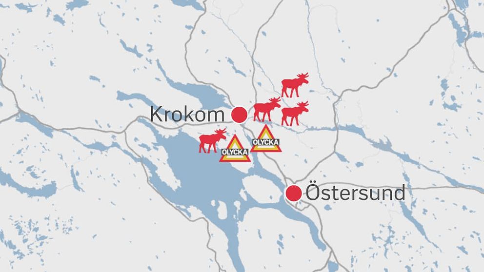 En karta över Krokom och Östersund.