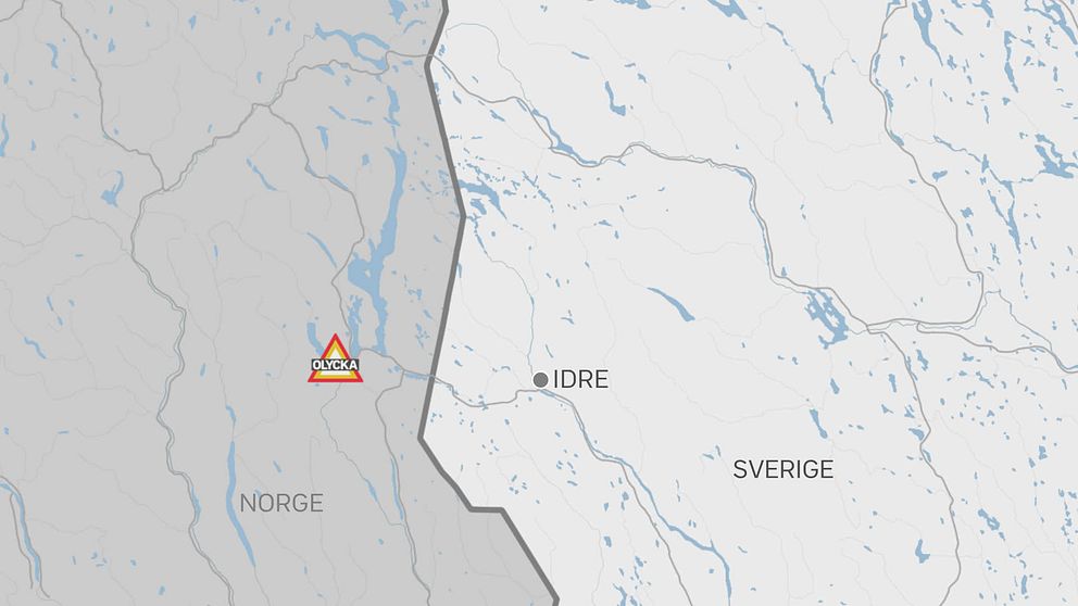 Karta över en olycksplats, en sjö i Norge nära gränsen till Dalarna.