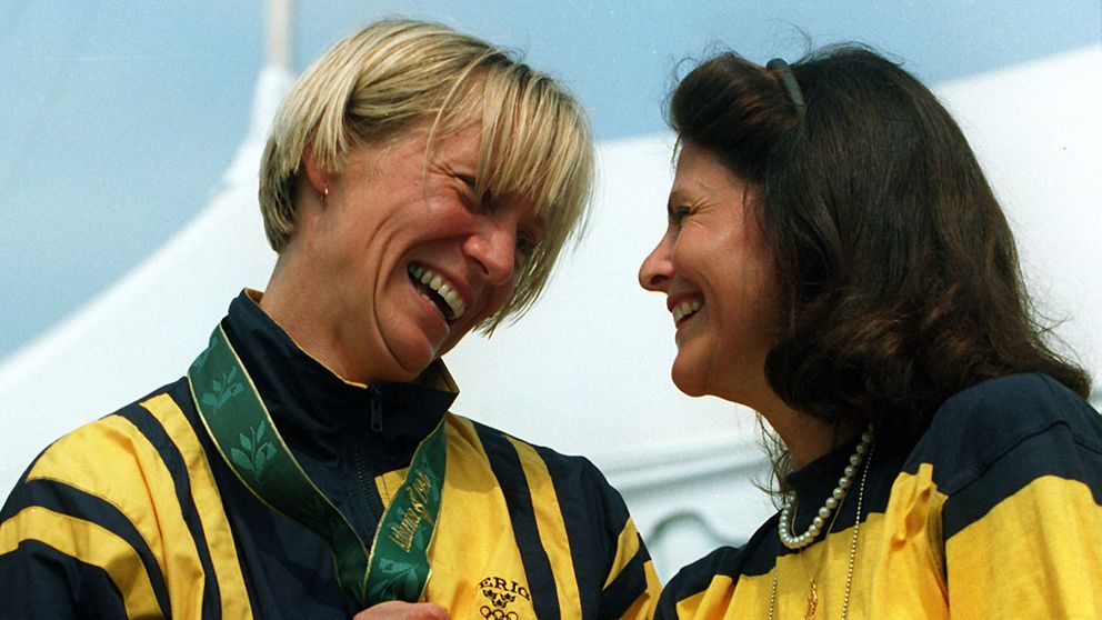 Agneta Andersson med drottning Silvia vid OS i Atlanta 1996.