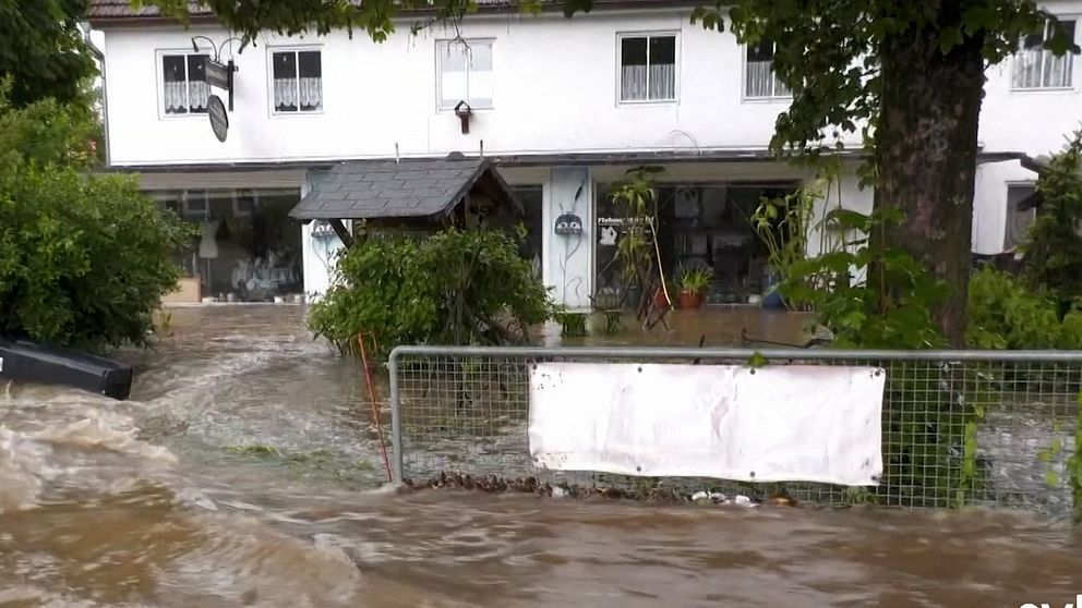 Ett översvämmat hus i Tyskland