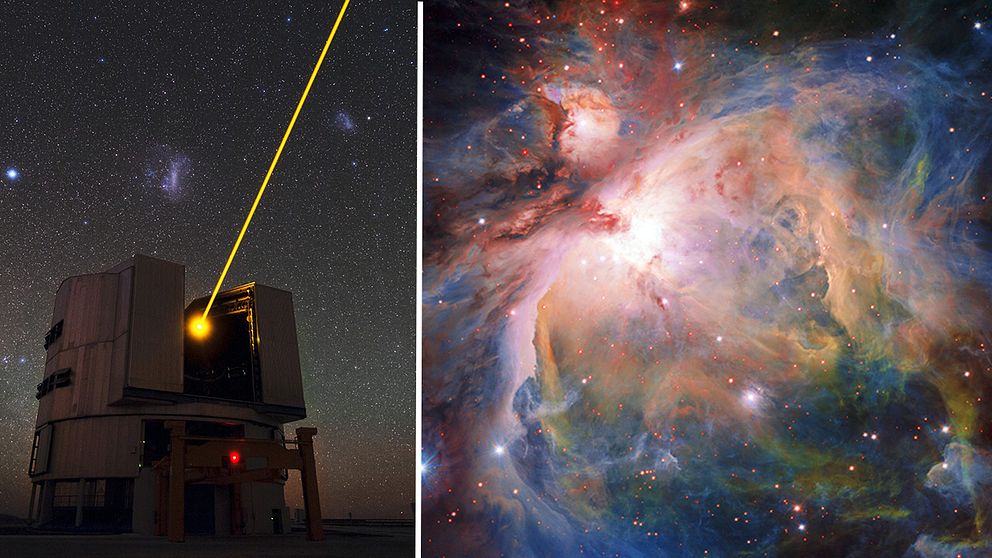 Teleskop med laserstråle och Orionnebulosan