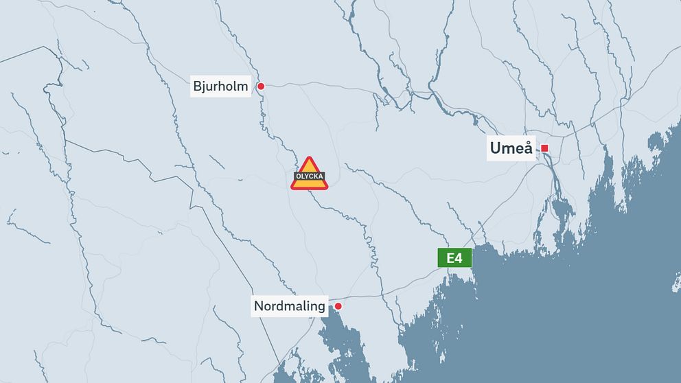 karta över Västerbottens kustland med olycksplatsen markerad