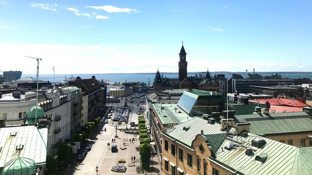 Utsikt från terasstrapporna i Helsingborg.