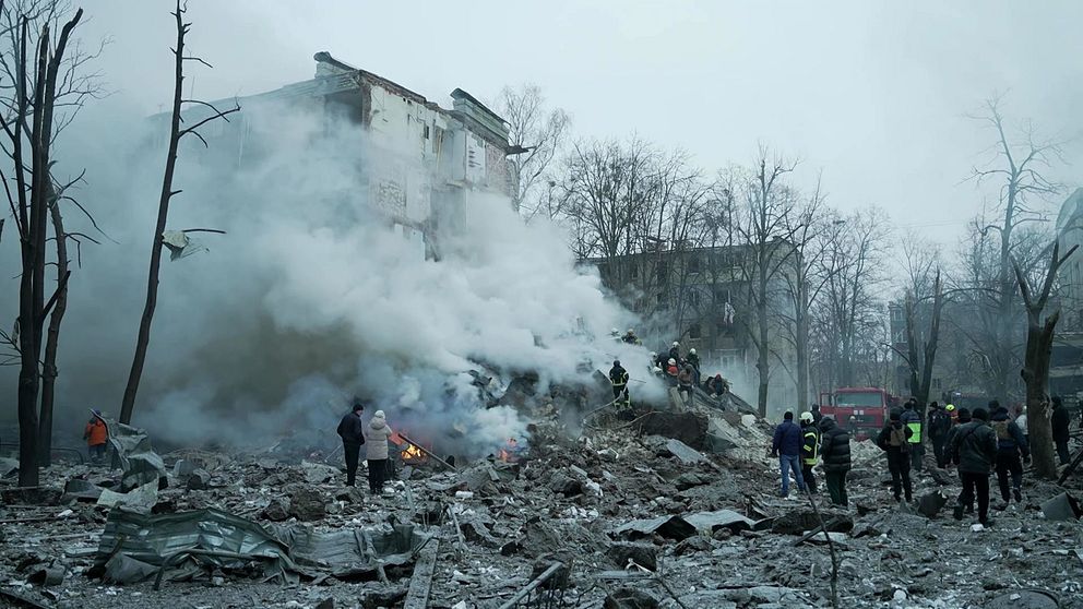 Savuavia raunioita Ukrainan Harkovassa tammikuussa. Charkiv, Ukraina.