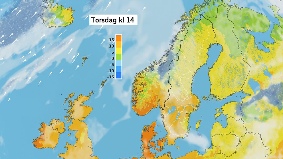 Väderkarta som visar väder i Sverige – prognos för i dag och kommande dagar.
