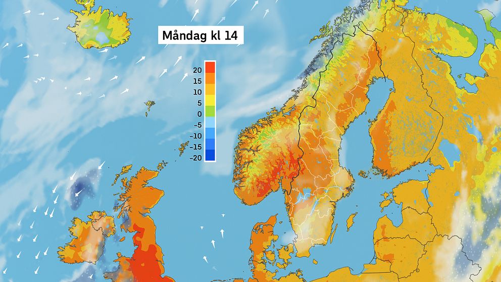 Väderkarta som visar väder i Sverige – prognos för i dag och kommande dagar.