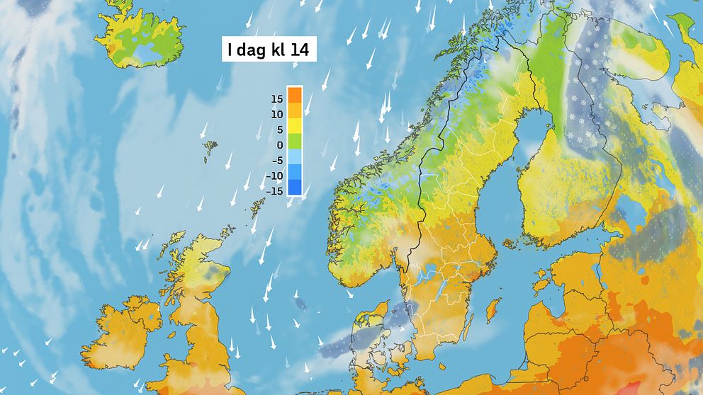 Väderkarta som visar väder i Sverige – prognos för i dag och kommande dagar.