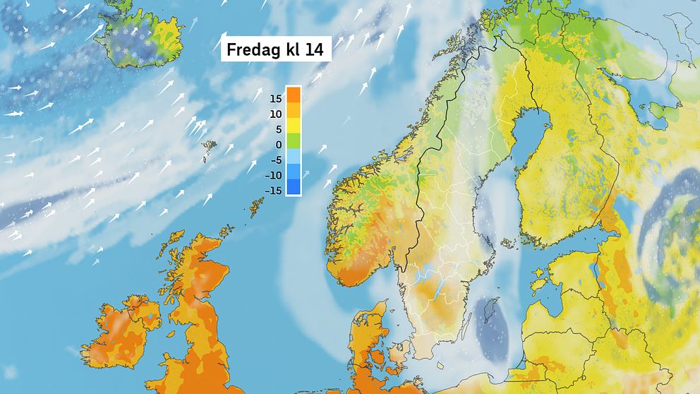 Väderkarta som visar väder i Sverige – prognos för i dag och kommande dagar.