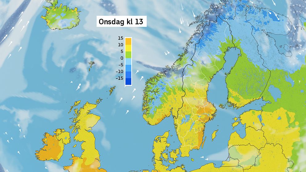 Väderkarta som visar väder i Sverige – prognos för i dag och kommande dagar.