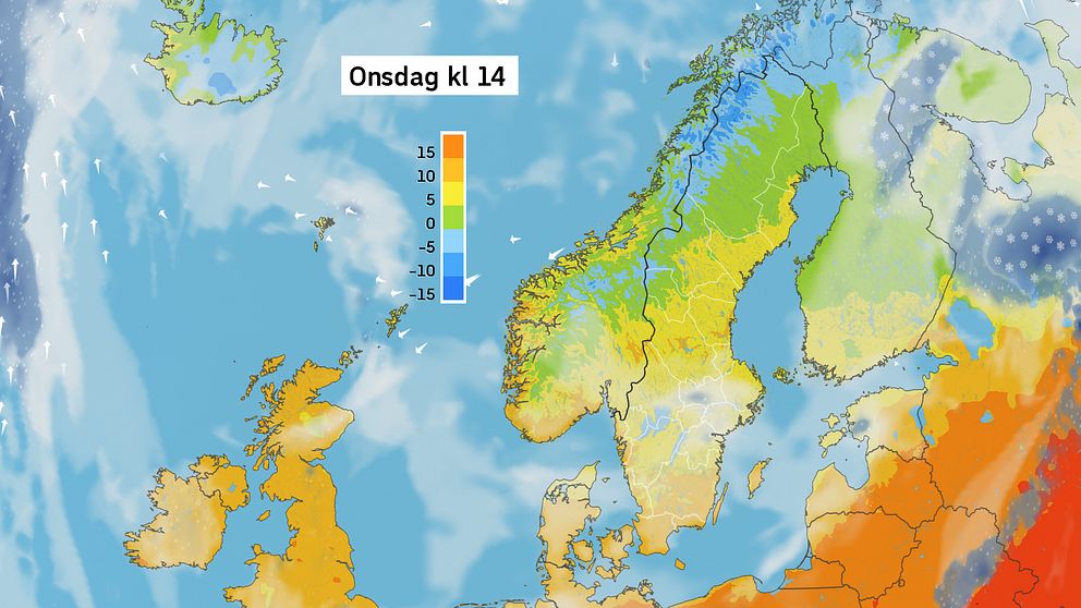 Väderkarta som visar väder i Sverige – prognos för i dag och kommande dagar.