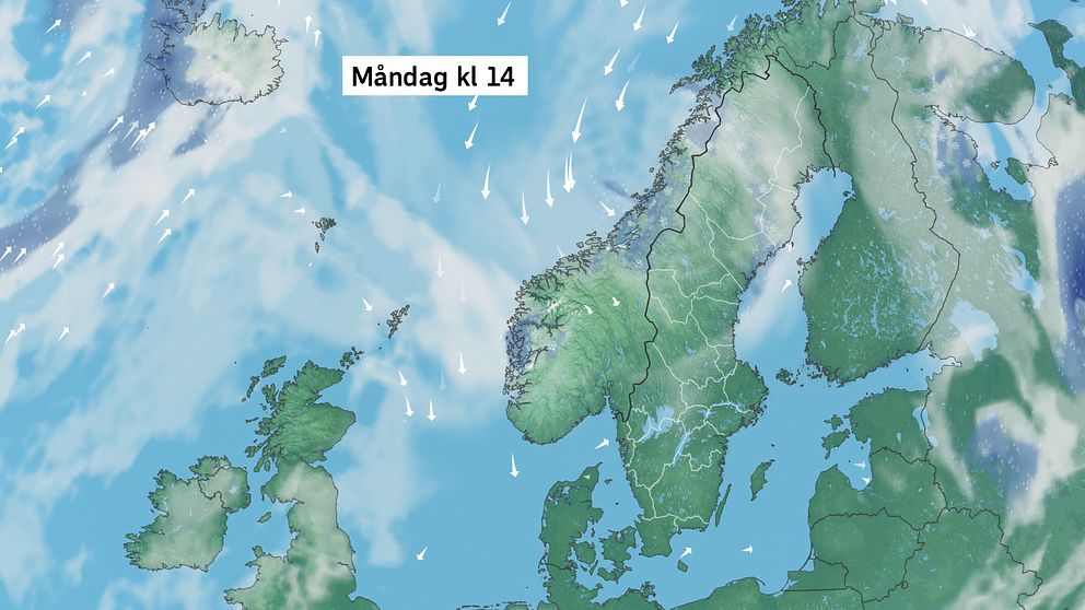 Väderkarta som visar väder i Sverige – prognos för i dag och kommande dagar.