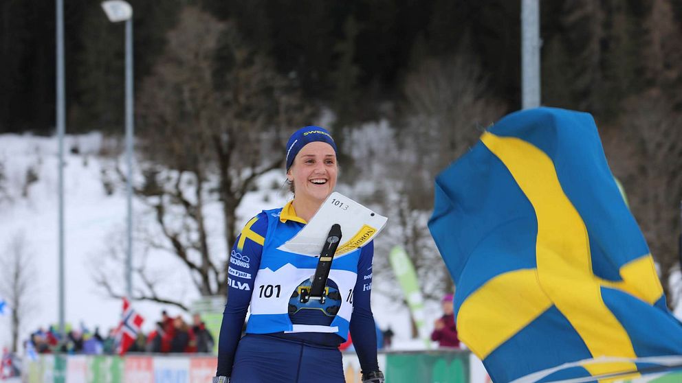 Magdalena Olsson vid VM i Ramsau där hon tog fyra medaljer.