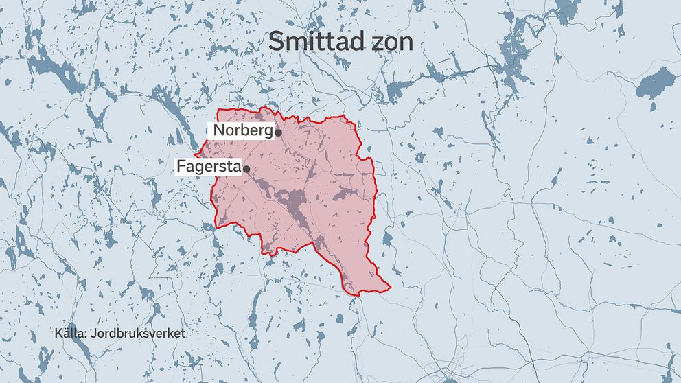Karta över smittzonen i Dalarna och Västmanland.