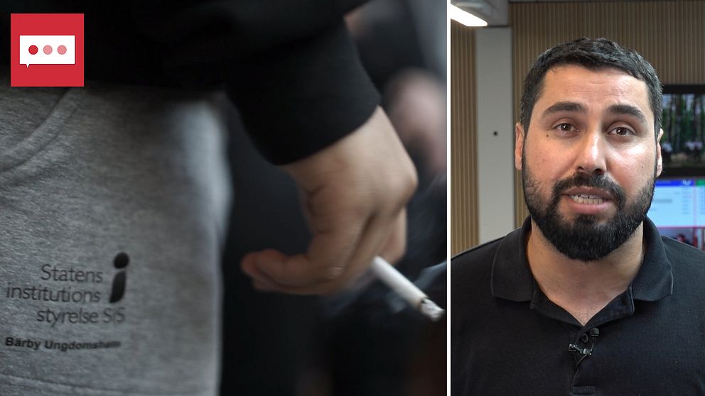 Ung anonym person som styår och röker, SVT:s reporter Kovan Alshawish.