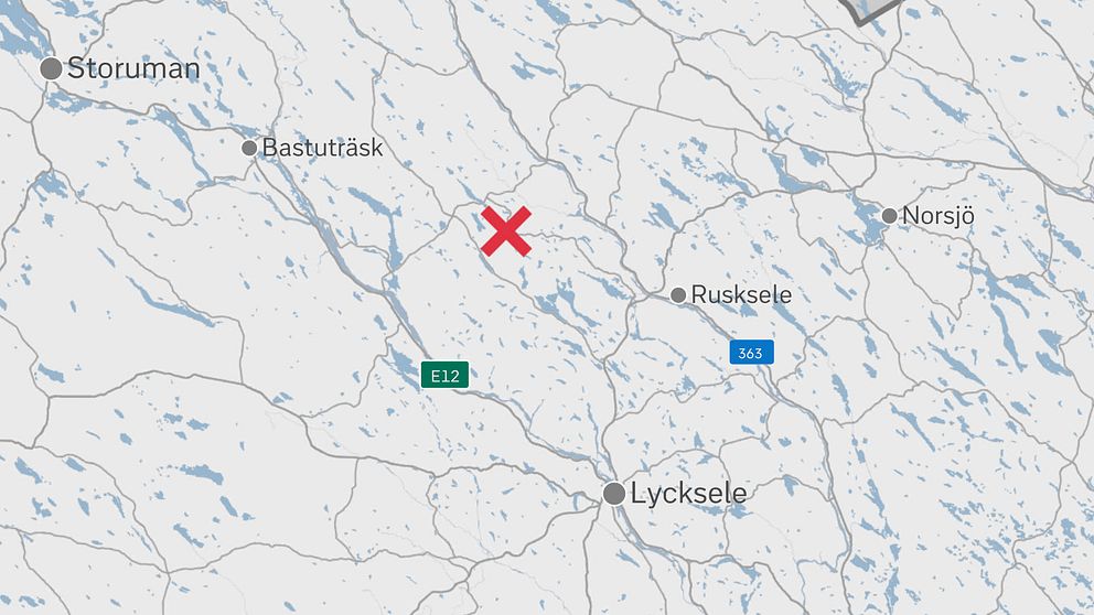 grafik-karta över området mellan Lycksele och Storuman