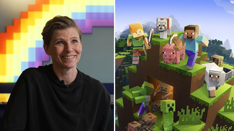 Mojang studios chef Åsa Bredin och en pressbild från Minecraft