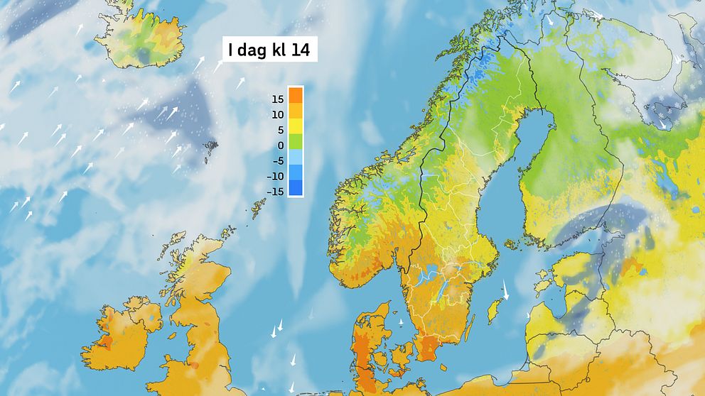 Väderkarta som visar väder i Sverige – prognos för i dag och kommande dagar.