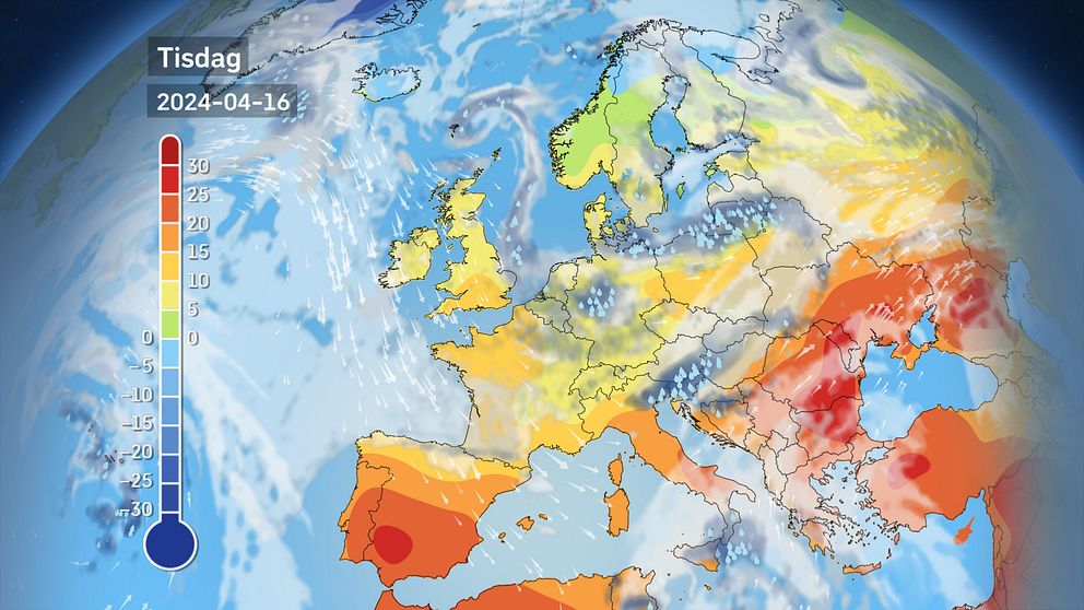 Väderkarta som visar väder i Europa – prognos för kommande dagar.