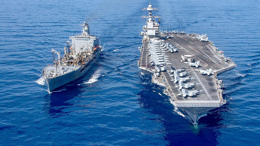 Hangarfartyget USS Gerald Ford i Medelhavet efter att kriget brutit ut mellan Israel och Hamas.