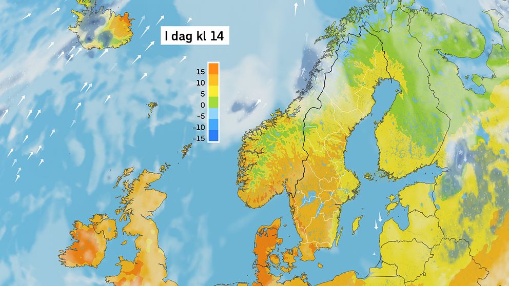 Väderkarta som visar väder i Sverige – prognos för i dag och kommande dagar.