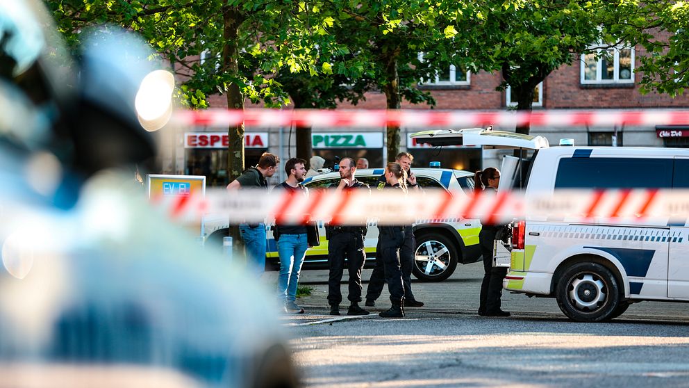 Område avspärrat vid Hans Knudsens Plads i Köpenhamn.