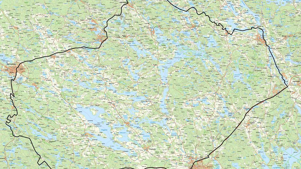Karta över Sörmland med tydligt markerade gränser.