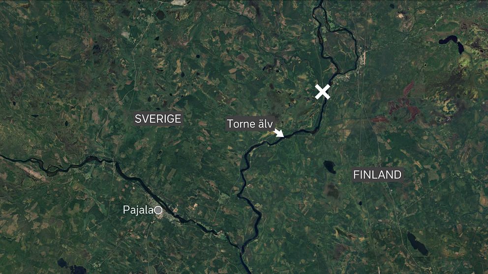 satellitbild över Pajala och finska gränsen