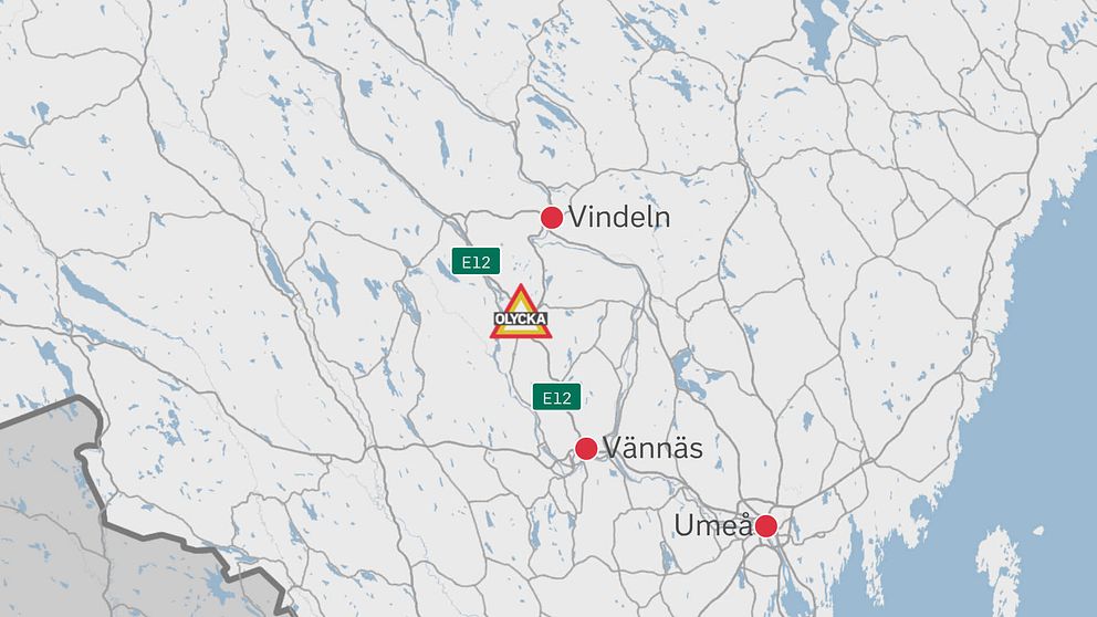En karta över en olycka i Vindelns kommun.
