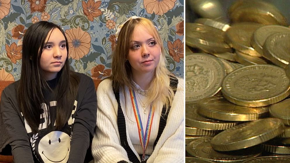 Naima Gustafsson och Meya Ylvesson, närbild på mynt
