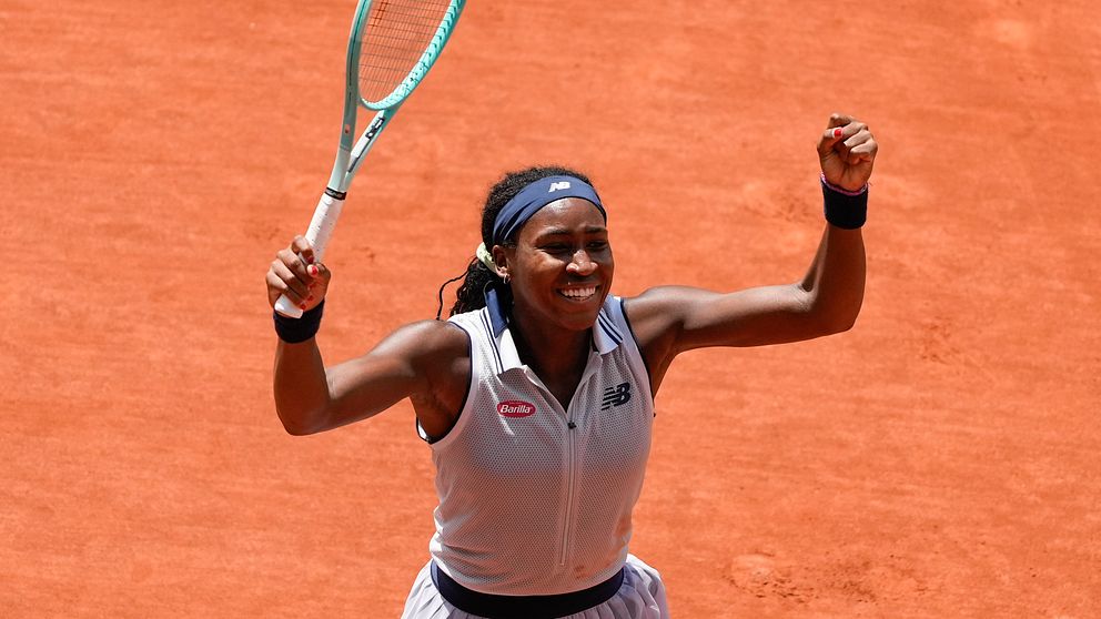 Coco Gauff jublar efter att säkrat en semifinalplats i Franska öppna