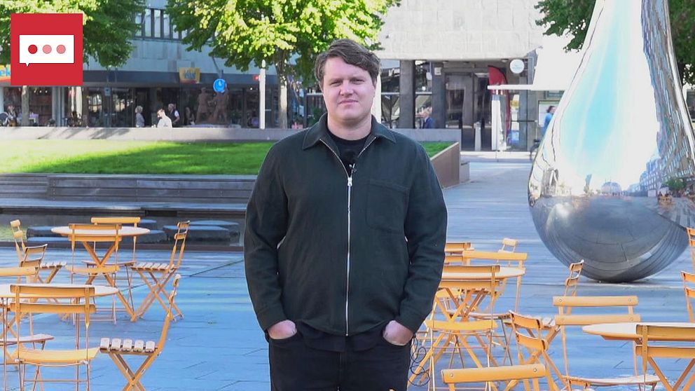 Martin Tolén, sportreporter på Eskilstuna-Kuriren. På Fristadstorget i Eskilstuna.