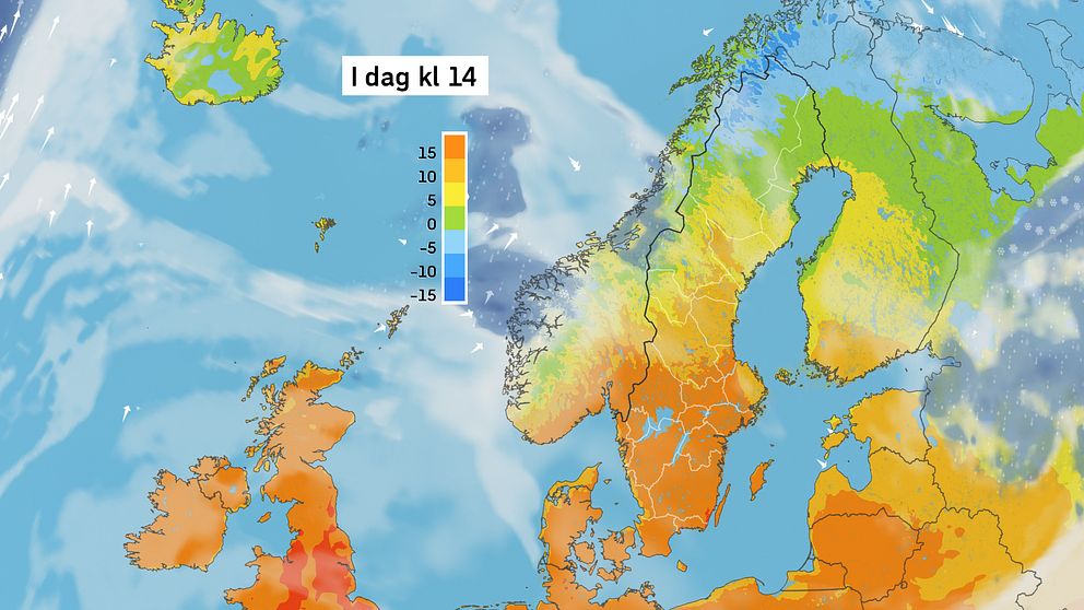 Väderkarta som visar väder i Sverige – prognos för i dag och kommande dagar.