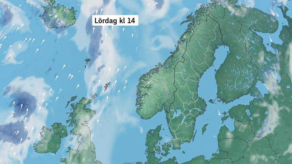 Väderkarta som visar väder i Sverige – prognos för i dag och kommande dagar.