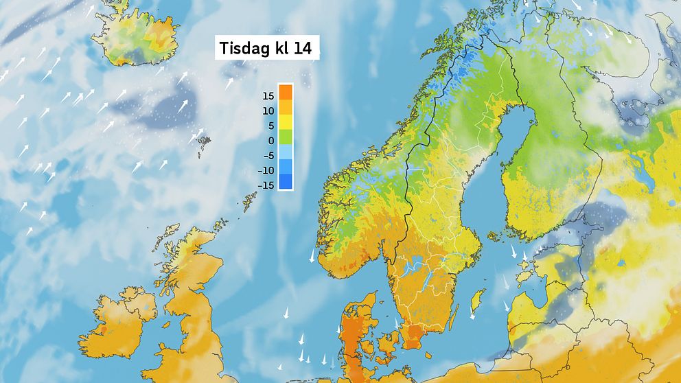 Väderkarta som visar väder i Sverige – prognos för i dag och kommande dagar.